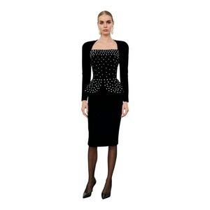 Vintage Lilly Rubin Womens Black Velvet Dress Pearls  Evening‎ Cocktail Party